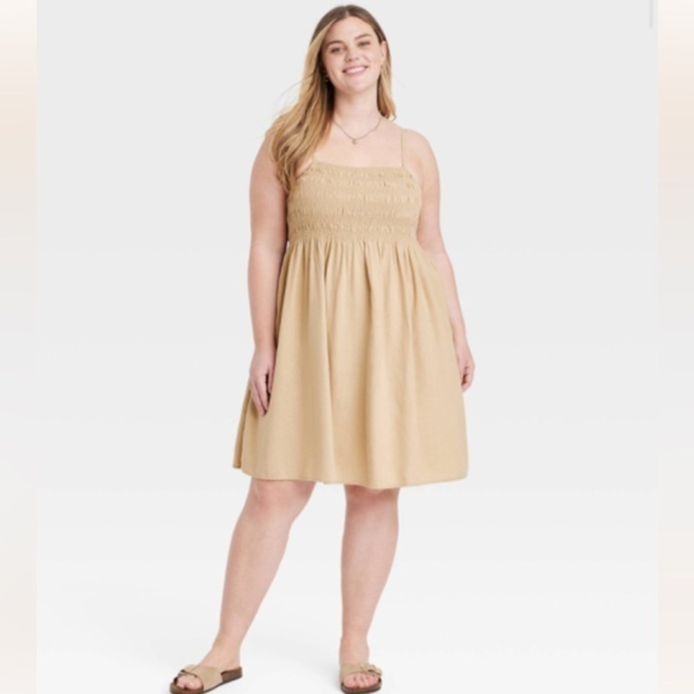 Universal Thread Tan Smocked Mini Sundress XXL | Neutral Boho Style